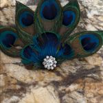 Peacock Feather Brooch with Rhinestone Accent Green Photo 3