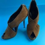 Barney's  Co-Op Women's Brown Cross Strap Suede Heels Shoes Size 7.5 Photo 0