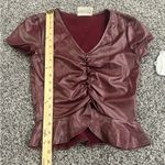 French Pastry  Maroon Faux Leather Ruched Crop Top Women’s Small NWT Photo 7