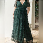 Baltic Born  Marseille Embossed Faux Wrap Side Slit Maxi Dress Forest Green XL Photo 1