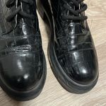 Stuart Weitzman Nisha Black Croc-Embossed Leather Ankle Boots, Size 7 (EU 37.5) Photo 6