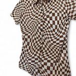 No Boundaries  brown & white checkered pattern mesh button up shirt size XS Photo 1