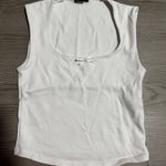 ZARA White Tank Top L Square Neck Ribbed Sleeveless Bow Crop Casual Women's L Photo 0