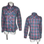 Wrangler Authentic Western Shirt For Females Plaid Pink Blue Vintage 70s Ruffled Photo 11