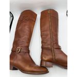 Tory Burch Riding Boots Women's 6.5 Cognac Leather Tall Equestrian Logo Boots Photo 9