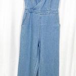 Le lis Denim Faux Wrap Surplice Straight Leg Jean Jumpsuit Overalls: Light Wash Photo 0