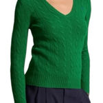 American Eagle Kelly Green V-Neck Cable Knit Sweater Large Vintage Fit Photo 0