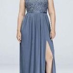 David's Bridal Open Back Halter Lace Mesh Maxi Formal Graphite Gray Wedding Photo 0