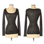 EXPRESS Woven Black & Gold Floral Knit Shimmer Scoop Neck Top, sz. XS Photo 2