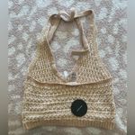 Lulus  Summer Groove Beige and White Crochet Halter Top Swim Cover-Up Photo 3