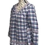 Chico's  Crochet-Detail Gingham Linen Popover Top Beach Boho Modest Mature Prep 0 Photo 2