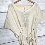 Adiva Cream Embroidered Boho Gauzy Belted Kimono Top Size Medium Photo 4
