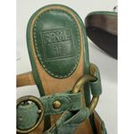 Frye Piper X Strap Wedge Shoes Womens Size 7M Green Leather Studded Sandals Heel Photo 6