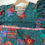 Women’s Vintage Hawaiian Maxi Dress size Medium Teal Floral Tribal Kaftan Casual Multiple Photo 10