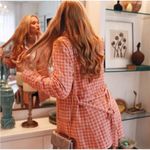 Free People Pink Cream Long Sleeve Button Waist Tie Olivia Gingham Blazer M Photo 12