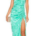 Saylor Gardenia Floral Satin Jacquard Ruched Side Slit Maxi Dress Seafoam M Photo 0