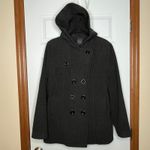 Braetan WOOL BLEND Women Large Charcoal Grey Double Breasted Hooded Pea Coat Gray Photo 1