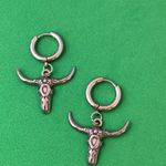 925 Silver Plated Bull Skull Dangle Drop Earrings for Men Women,Punk Hip Hop Photo 3