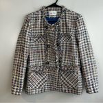 The Fold Kingswood Tweed Double Breasted Fringe Detail Blazer Jacket US 10 UK 14 Blue Photo 2