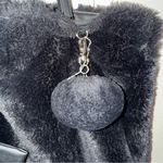 Elegant Black Faux Fur Tote Bag with makeup bag Photo 2