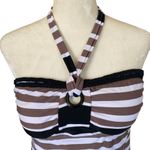 Island Waves women's size 8 black brown white striped tie neck tankini swimsuit Photo 4