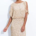 Aidan Mattox ππ Cold Shoulder Sequin Mini Dress Cocktail Dress Light Gold 6 NWT Photo 3