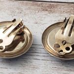 Vintage Clip On Earrings Black Fabric Circle with Gold Tone Halo Photo 2