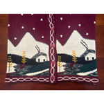 VINTAGE Joyce Medium Burgundy Cardigan with landscape & heart/dots Red Photo 10