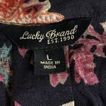 Lucky Brand Navy Blue Floral Blouse Size L Long Sleeve Bohemian Lightweight Top Photo 5