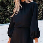 VICI Black Tie Neck Long Sleeve Mini Dress Medium Elegant Classy Cocktail Photo 0