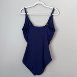 Tommy Bahama Pearl Over the Shoulder V-Neck One Piece Swimsuit Navy Blue 14 Photo 6