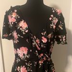 Xhilaration Pink Black Floral Print Faux Wrap Ruffle Collar Mini Dress size M Photo 1