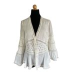 Alexis  White Top Lace Details Ruffle Sleeve And Front Opening Size S MSRP $350 Photo 7