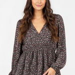 Maurice's  Floral Peplum Top Womens XL Black Pink Long Sleeve V-Neck Boho Peasant Photo 0