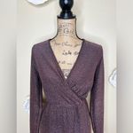 Pinkblush Maternity Metallic Faux Wrap Purple & Black Dress Size Medium Photo 3