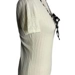 Beaded Short Sleeve Knit Top S Cream Scarf Bow Ribbed Polka Dots Photo 4