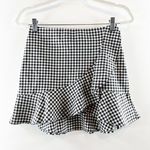 H&M Wrap Front Ruffle Hem Gingham Mini Skirt Black White 6 Photo 0