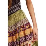 Free People NWT  Many Layers Printed Skirt Full Flowy Boho Scarf Stripes Earthy M Photo 3