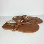 Michael Kors Brown Flat Thong Sandals Buckle Gold Logo Women's 8M Photo 1