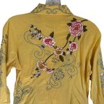 Como No? Womens Yellow Button Up Shirt Floral Embroidered Boho Western Top sz M Size M Photo 10