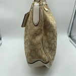Coach Y2K Khaki White Jacquard Leather Fabric Trim Hobo Shoulder Tote Bag Retro Photo 3