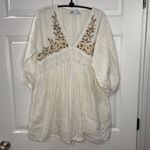 ZARA  Floral Embroidered Mini Dress Women's Size Small Neutral Cotton Lightweight Photo 3