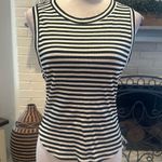 Elodie  Women's Sleeveless Ribbed Scoop Neck Black White Striped Tank Top L NWT Photo 1