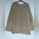 Coldwater Creek Linen Cotton Gold Crochet Knit Scalloped Pullover Sweater Sz L Photo 4