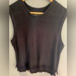 Wonderly  Women's Classic Black Rib Knit Fringe 2 Tier Hem Sleeveless Sweater Photo 6
