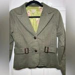 Anthropologie Elevenses Size 4 Olive Green Stripe Blazer Coat Poodle Lined Photo 4