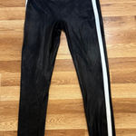 Spanx Faux Leather Leggings Medium High Rise Black White Stripe Shaping Pants Photo 0