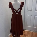 VERO MODA Odette Brown Ruffle Calf Dress NWT Sz M Women’s Polyester Tie Back Photo 3