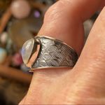 Moonstone Sterling Silver Etched Wide Band Ring Size 9 Silver Photo 4