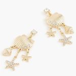J.Crew  Statement Dangling Shell Earrings Gold With Rhinestones NEW Photo 1